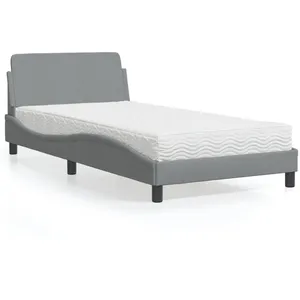 vidaXL Lit avec matelas gris clair 100x200 cm tissu pas cher