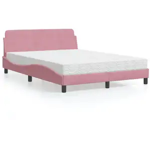 vidaXL Lit avec matelas rose 140x190 cm velours
