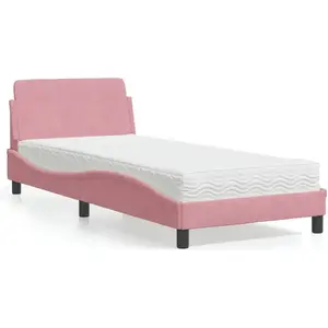 vidaXL Lit avec matelas rose 90x200 cm velours pas cher