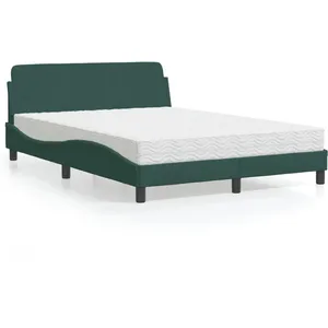 vidaXL Lit avec matelas vert foncé 120x200 cm velours pas cher