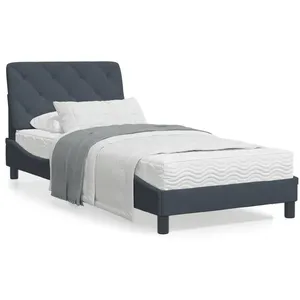 vidaXL Cadre de lit avec tête de lit Gris foncé 90x190 cm Velours pas cher