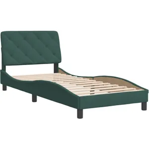 vidaXL Cadre de lit avec tête de lit Vert foncé 90x190 cm Velours pas cher