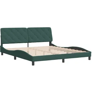 vidaXL Cadre de lit avec tête de lit Vert foncé 180x200 cm Velours pas cher