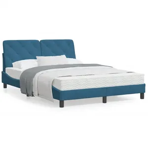vidaXL Cadre de lit avec tête de lit bleu 140x200 cm velours pas cher