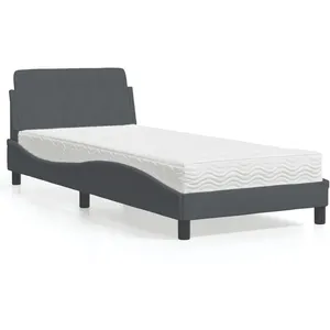 vidaXL Lit avec matelas gris foncé 90x190 cm velours pas cher