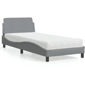 vidaXL Lit avec matelas gris clair 90x190 cm tissu pas cher