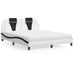vidaXL Lit avec matelas blanc et noir 160x200 cm similicuir pas cher
