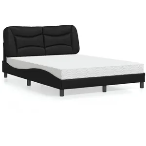 vidaXL Lit avec matelas noir 140x200 cm similicuir pas cher