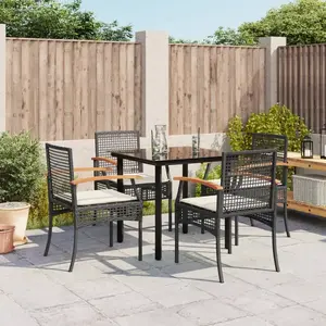 vidaXL Ensemble à manger de jardin coussins 5pcs Noir Résine tressée pas cher