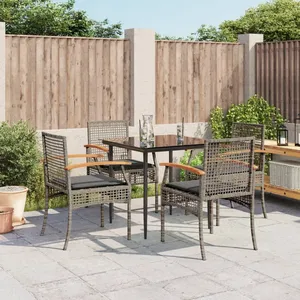 vidaXL Ensemble à manger de jardin 5 pcs coussins gris résine tressée pas cher