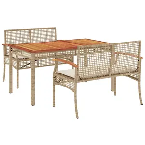 vidaXL Ensemble à manger de jardin et coussins 3 pcs Beige poly rotin pas cher