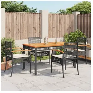 vidaXL Ensemble à manger de jardin coussins 5pcs Noir Résine tressée pas cher