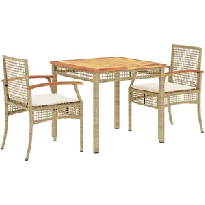 vidaXL Ensemble à manger de jardin et coussins 3 pcs Beige poly rotin pas cher
