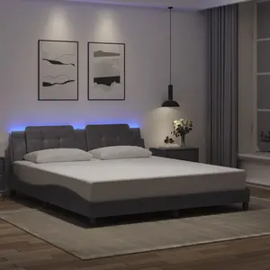 vidaXL Cadre de lit avec lumières LED gris 180x200 cm similicuir pas cher