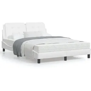 vidaXL Cadre de lit avec lumières LED blanc 140x190 cm similicuir pas cher