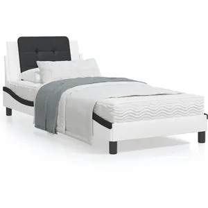 vidaXL Cadre de lit avec lumières LED blanc noir 90x200 cm similicuir pas cher