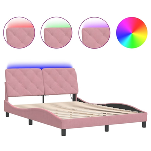 vidaXL Cadre de lit avec lumières LED rose 140x200 cm velours pas cher