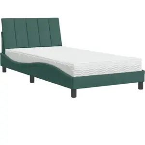 vidaXL Vidaxl Lit Avec Matelas Vert Foncé 100x200 Cm Velours pas cher