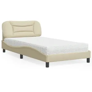 vidaXL Lit avec matelas crème 100x200 cm tissu pas cher