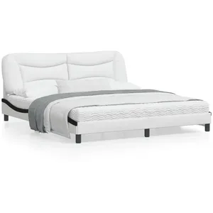 vidaXL Cadre de lit avec lumières LED blanc noir 180x200 cm similicuir pas cher