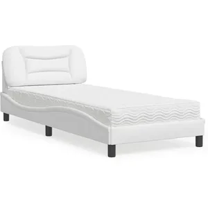 vidaXL Lit avec matelas blanc 90x200 cm similicuir pas cher