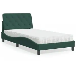 vidaXL Lit avec matelas vert foncé 100x200 cm velours pas cher