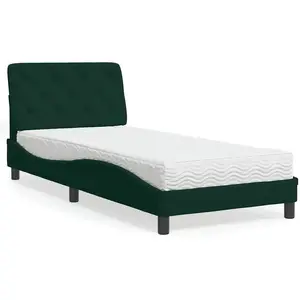 vidaXL Lit avec matelas vert foncé 90x200 cm velours pas cher