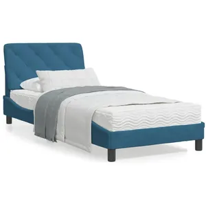 vidaXL Lit avec matelas bleu 90x200 cm velours pas cher