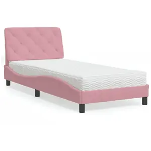 vidaXL Lit avec matelas rose 90x190 cm velours pas cher