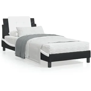 vidaXL Lit avec matelas noir et blanc 90x200 cm similicuir pas cher