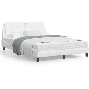 vidaXL Lit avec matelas blanc 140x190 cm similicuir pas cher