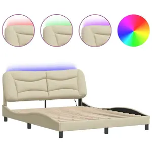 Comparateur de prix : vidaXL Vidaxl Cadre De Lit Avec Led Sans Matelas Crème 160x200 Cm Tissu