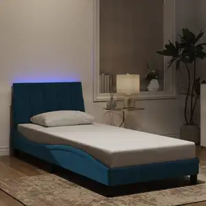 vidaXL Vidaxl Cadre De Lit Avec Led Sans Matelas Bleu 90x200 Cm Velours pas cher