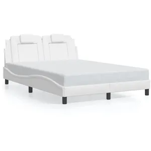 vidaXL Cadre de lit avec lumières LED blanc 140x190 cm similicuir pas cher