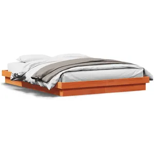 vidaXL Cadre de lit à LED cire marron 160x200 cm bois de pin massif pas cher