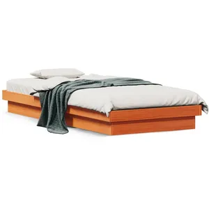 vidaXL Cadre de lit LED cire marron 90x200 cm bois de pin massif pas cher
