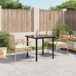 vidaXL Ensemble à manger de jardin et coussins 3 pcs Beige poly rotin pas cher