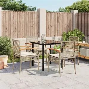 vidaXL Ensemble à manger de jardin avec coussins 5pcs Beige poly rotin pas cher