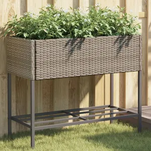 Comparateur de prix : vidaXL Jardinières avec étagère 2 pcs gris 90x40x75 cm résine tressée