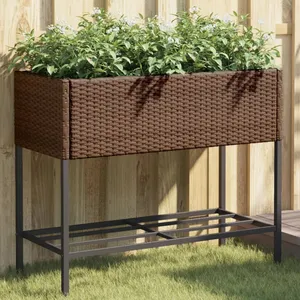 Comparateur de prix : vidaXL Jardinières avec étagère 2 pcs brun 90x40x75 cm résine tressée