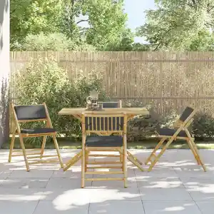 Comparateur de prix : vidaXL Ensemble de bistro pliante 5 pcs et coussins gris foncé bambou