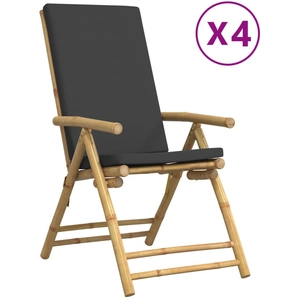 vidaXL Chaises de bistro pliantes lot de 4 coussins gris foncé bambou