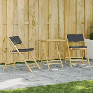 vidaXL Ensemble de bistro pliante 3 pcs et coussins gris foncé bambou pas cher