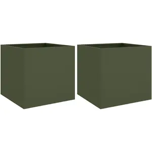 Comparateur de prix : vidaXL Jardinières 2 pcs vert olive 49x47x46 cm acier laminé à froid