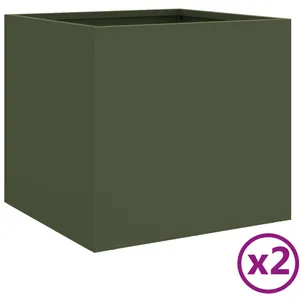 Comparateur de prix : vidaXL Jardinières 2 pcs vert olive 32x30x29 cm acier laminé à froid