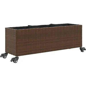 Comparateur de prix : vidaXL Jardinière avec roulettes et 3 pots marron 107x32x38 cm rotin