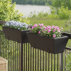 vidaXL Jardinières avec crochets 2 pcs noir résine tressée pas cher