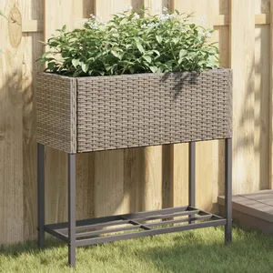 Comparateur de prix : vidaXL Jardinière avec étagère gris résine tressée