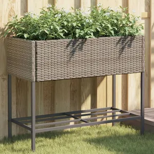 Comparateur de prix : vidaXL Jardinière avec étagère gris résine tressée