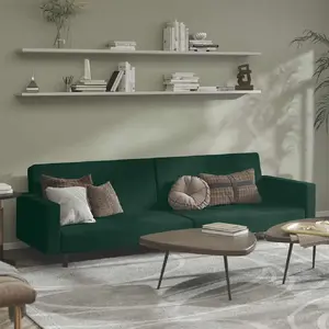 vidaXL Canapé-lit à 2 places vert foncé velours pas cher